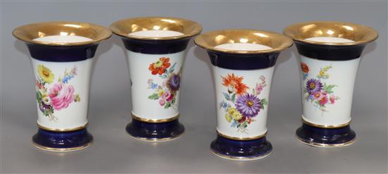 A set of four modern Meissen vases, painted with floral bouquets height 14cm